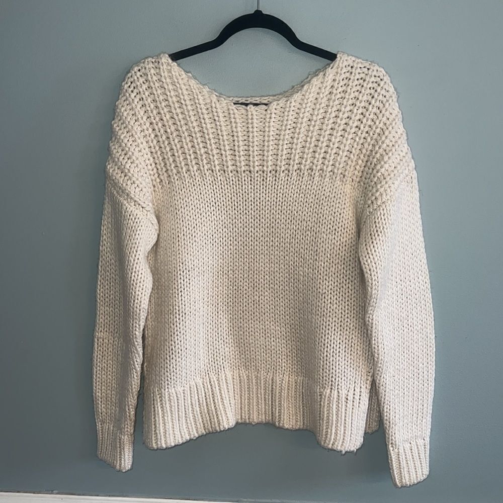 Women’s Large chunky knit thick knit cream neutral sweater - Picture 14 of 14